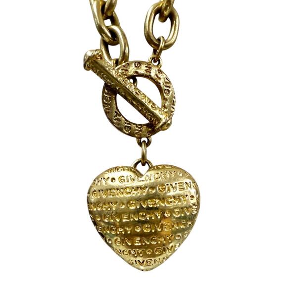 1980s Vintage Givenchy Puffy Heart Necklace Gold Plated - Picture 1 of 5